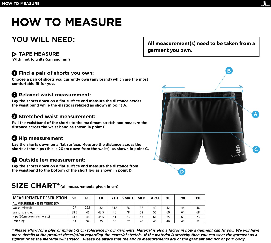Nutbrook CC - Dual Short - Size Guide