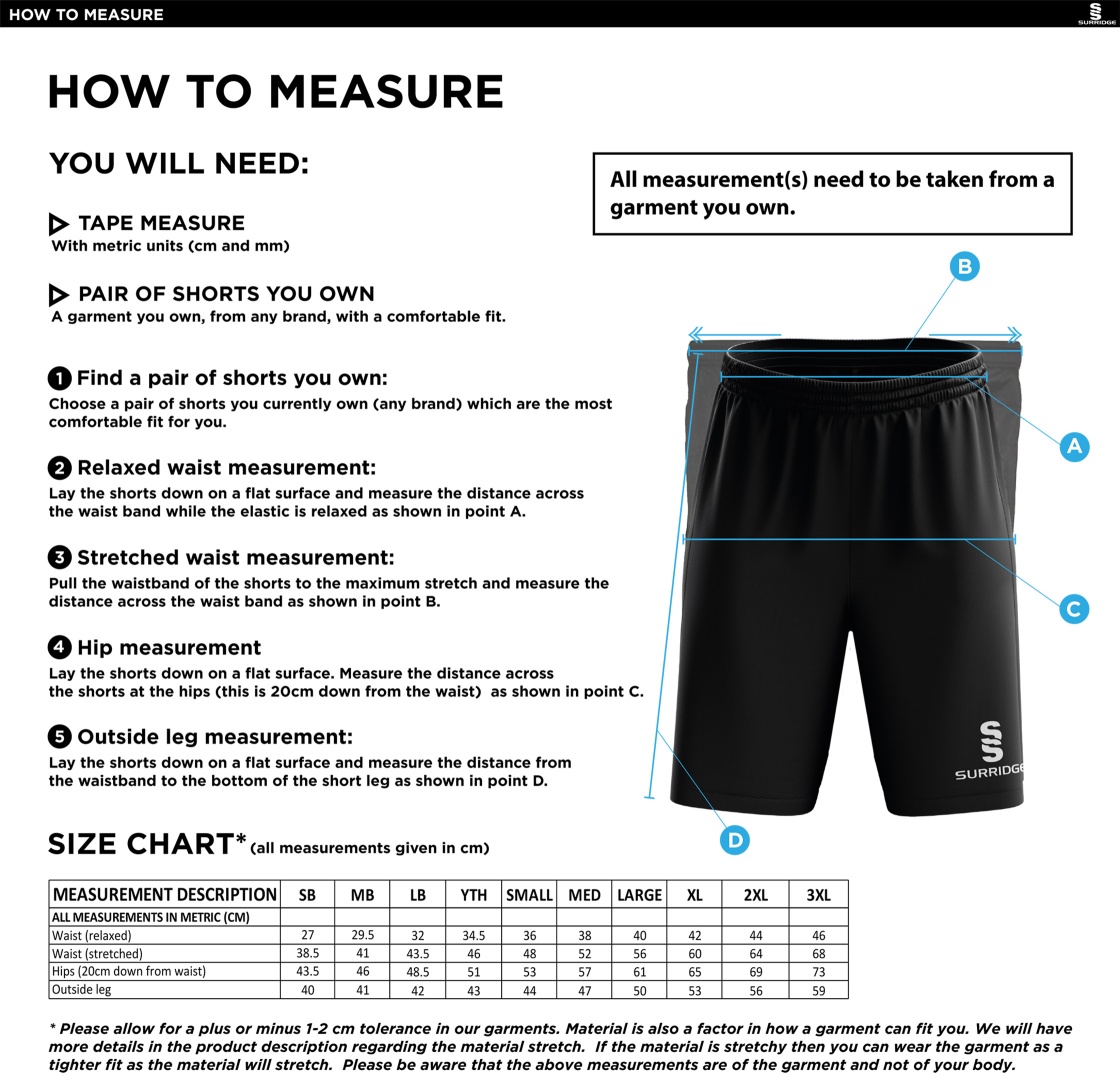 Nutbrook CC - Ripstop Pocketed Shorts - Size Guide