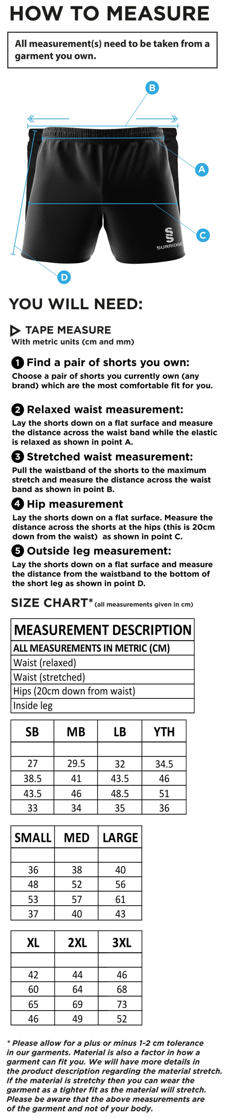 Nutbrook CC - Dual Short - Size Guide
