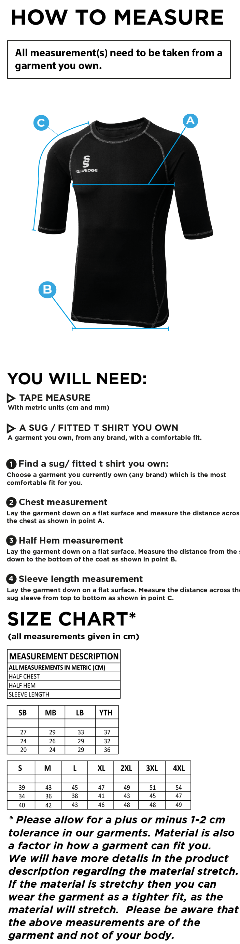 Nutbrook CC - Premier Short Sleeve Sug - Size Guide