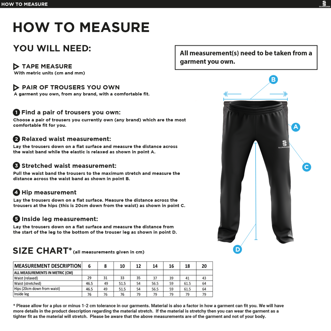 Nutbrook CC - Women's Poplin Track Pant - Size Guide