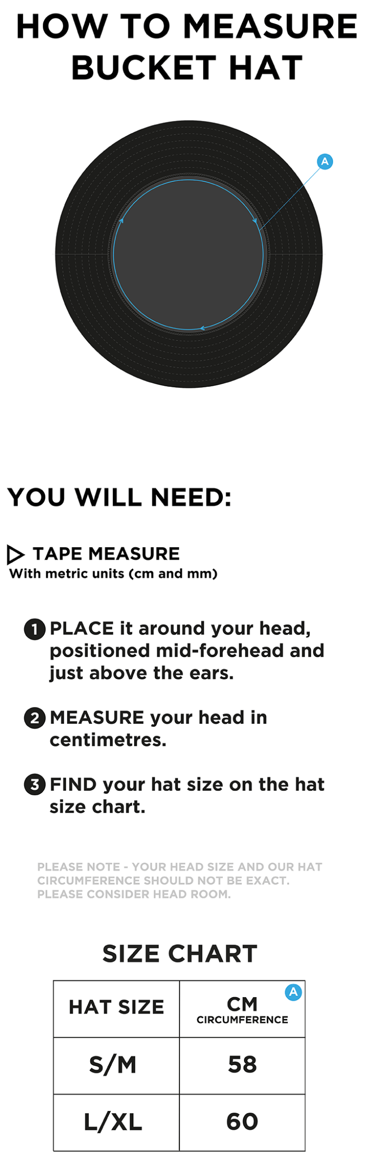 NUTBROOK CC Dual Bucket Hat - Navy - Size Guide