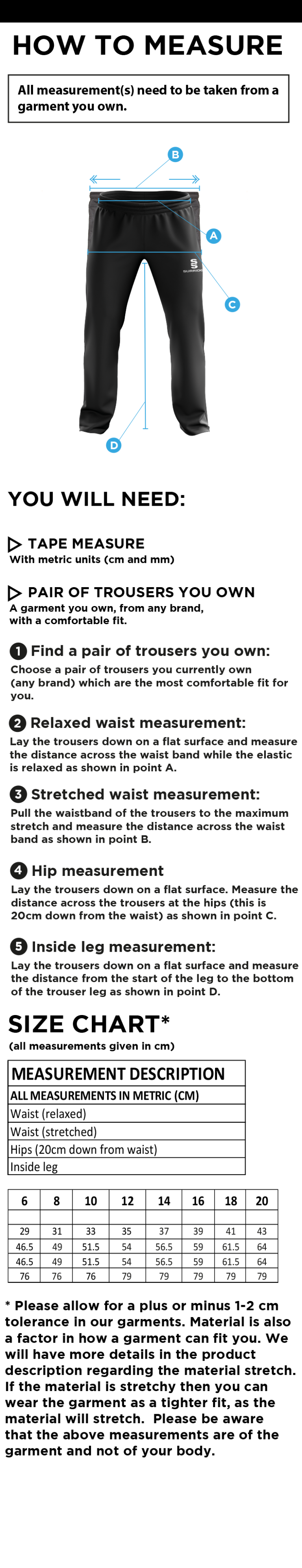 Nutbrook CC - Women's Ripstop Track Pant - Size Guide
