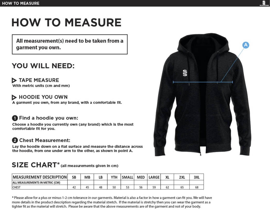 Nutbrook CC - Dual Full Zip Hoody - Size Guide