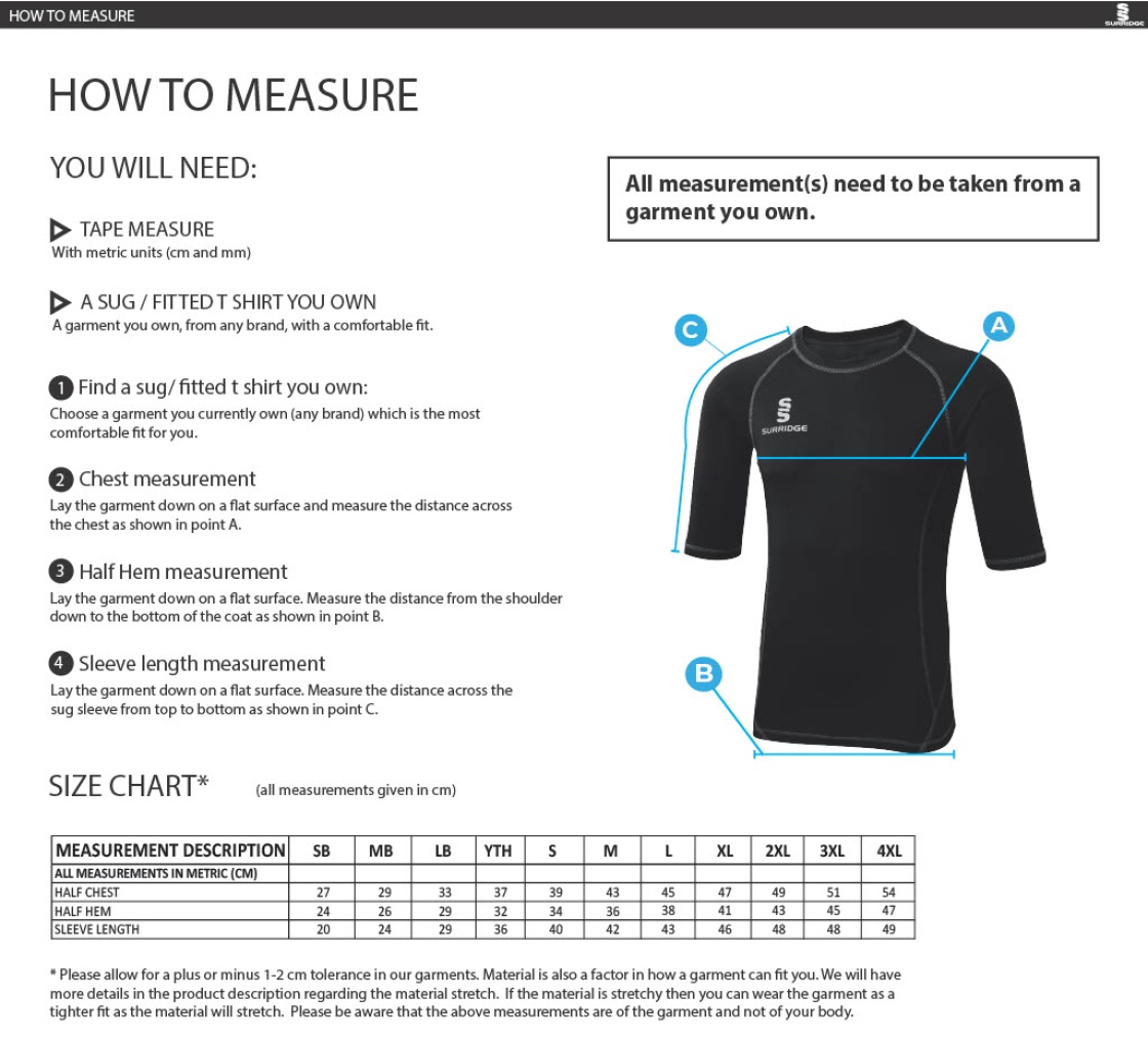 Nutbrook CC - Premier Short Sleeve Sug - Size Guide