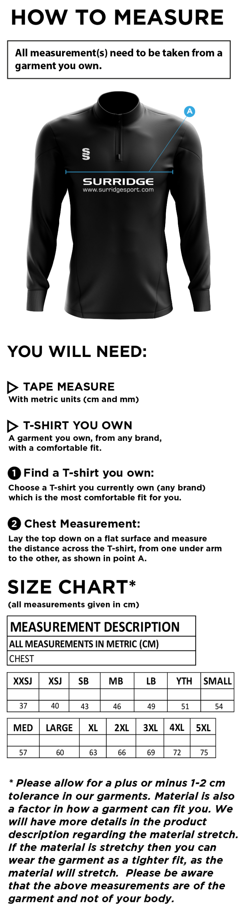 Nutbrook CC - Blade Performance Top - Size Guide
