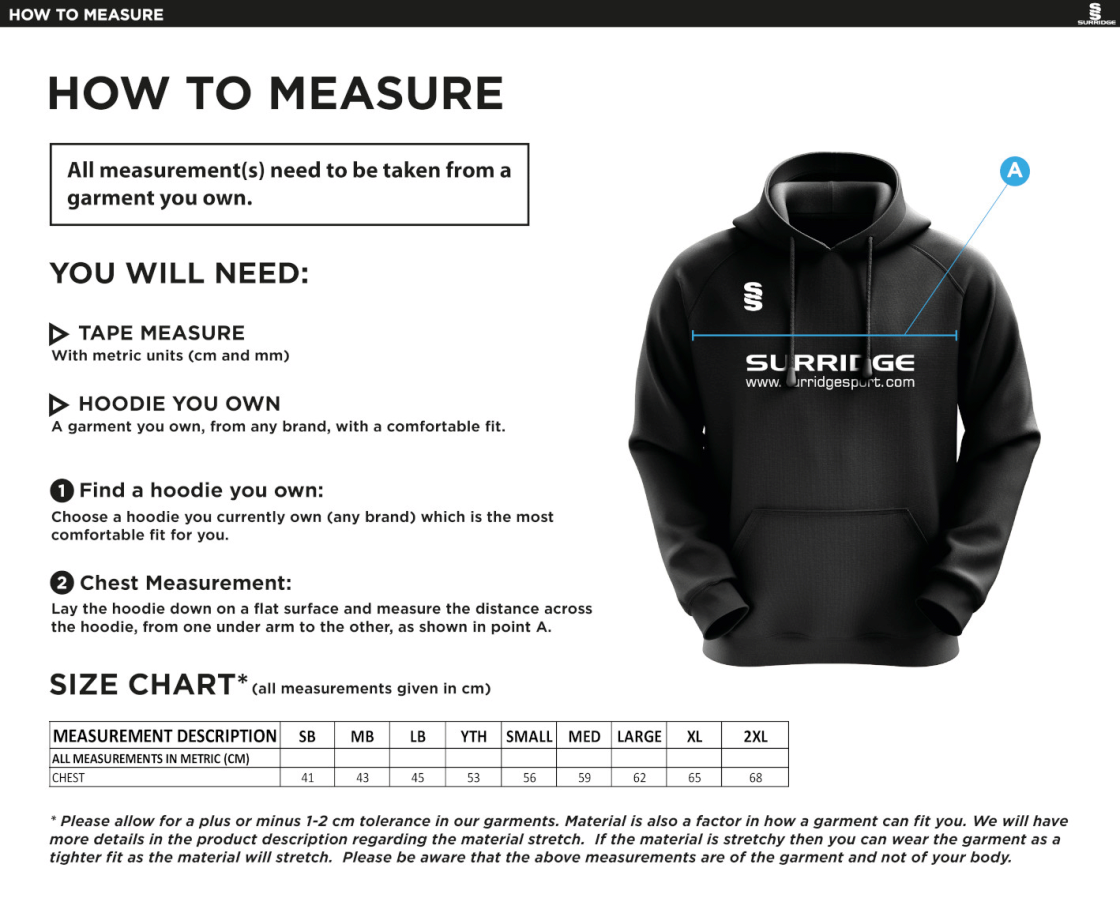 Nutbrook CC - Blade Hoody - Size Guide