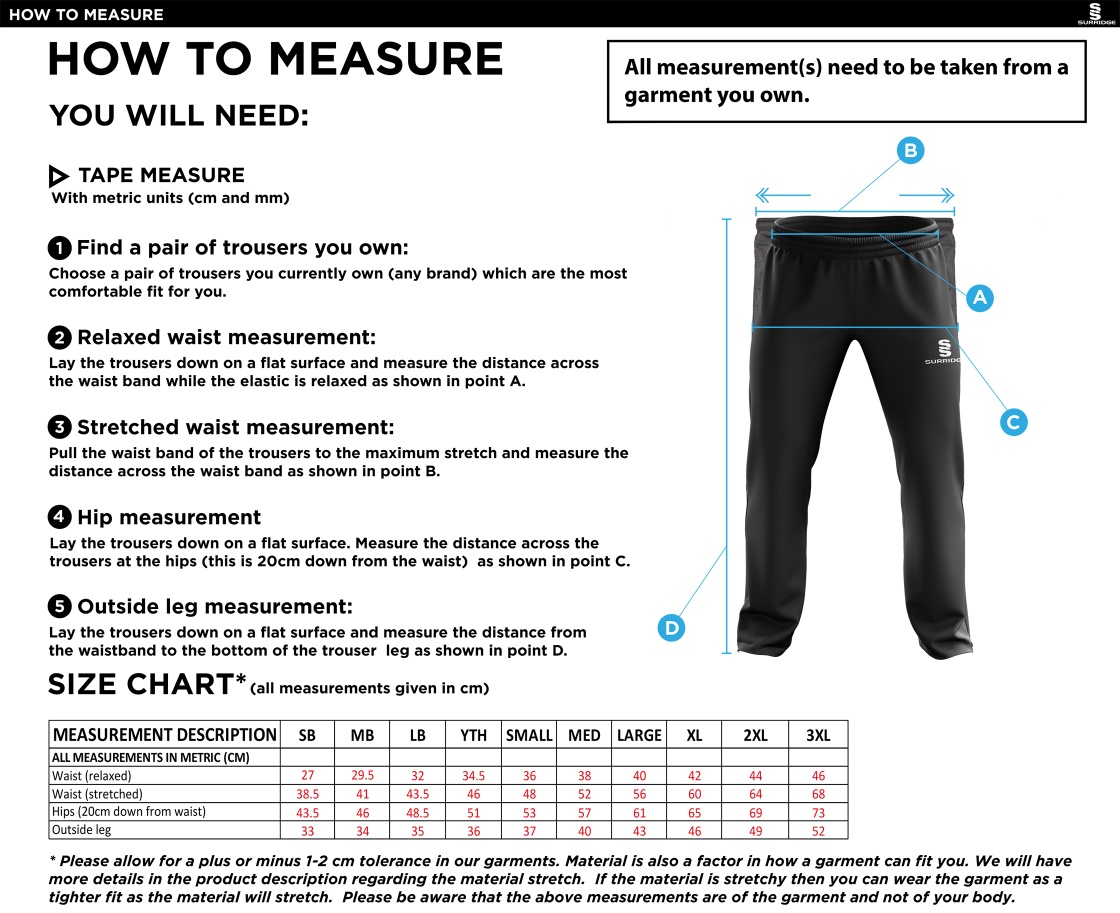 Nutbrook CC - Ripstop Track Pant - Size Guide