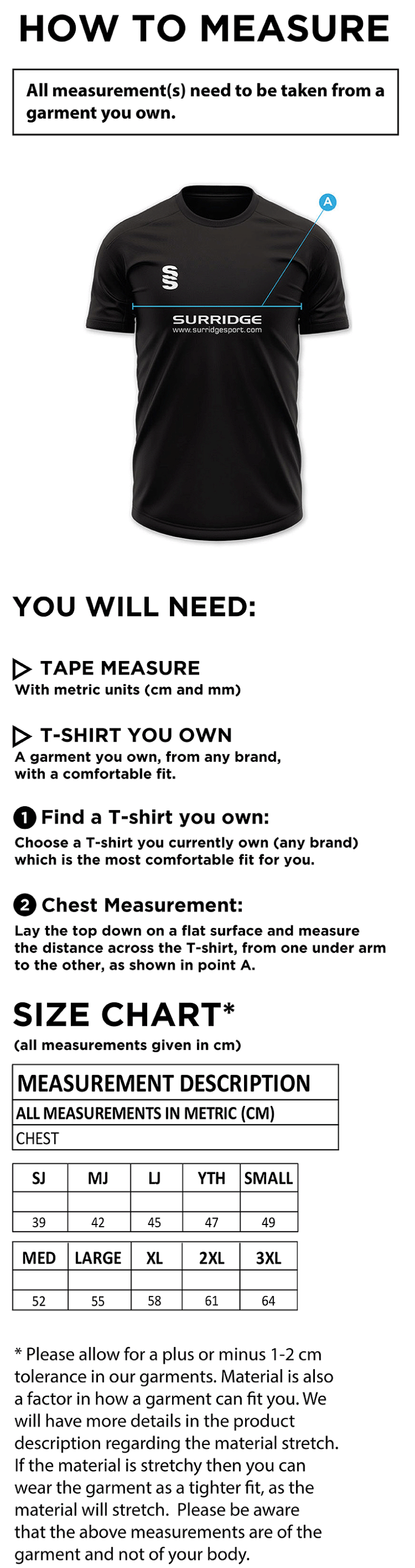 Nutbrook CC - Impact T-Shirt - Men's - Size Guide
