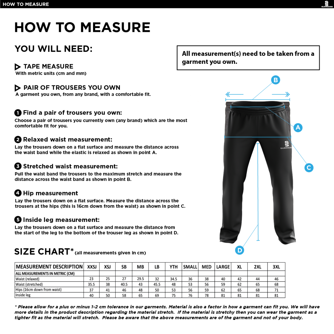Nutbrook CC - Poplin Track Pant - Size Guide