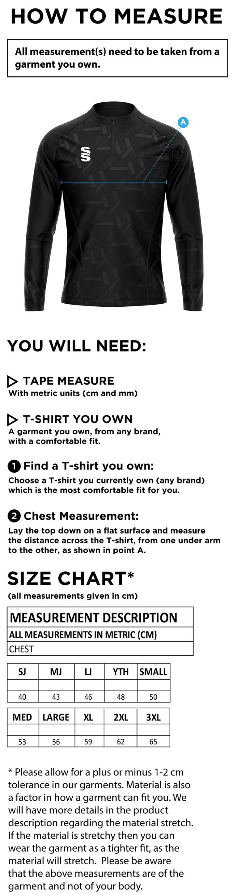 Nutbrook CC - Impact 1/4 Zip Performance Top - Men's - Size Guide