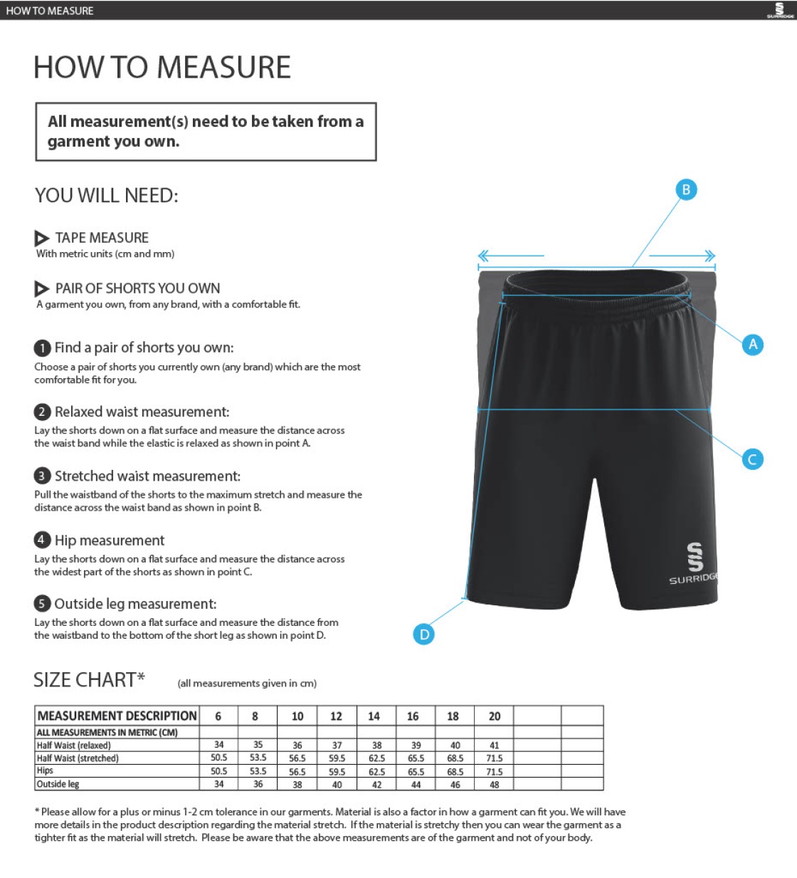 Nutbrook CC - Women's Ripstop Pocketed Shorts - Size Guide