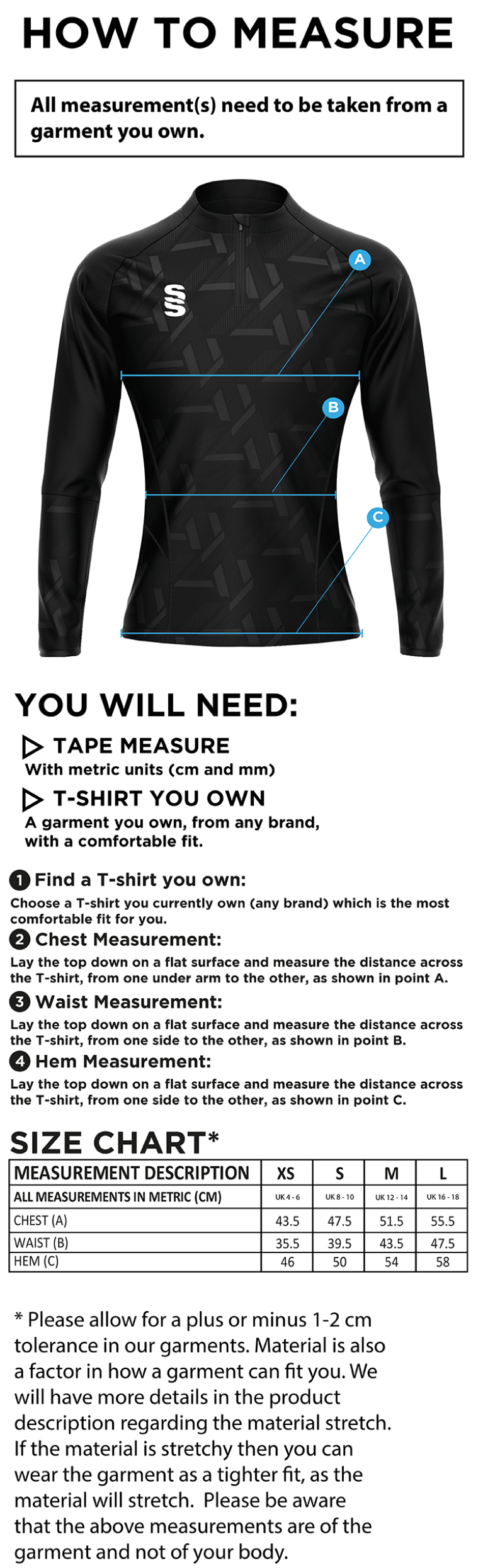 Nutbrook CC - Impact 1/4 Zip Performance Top - Women's - Size Guide