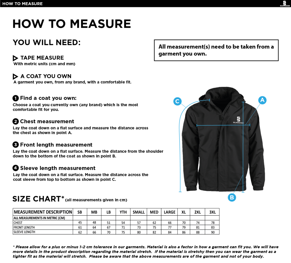 Nutbrook CC - Full Zip Dual Fleece Lined Jacket - Size Guide