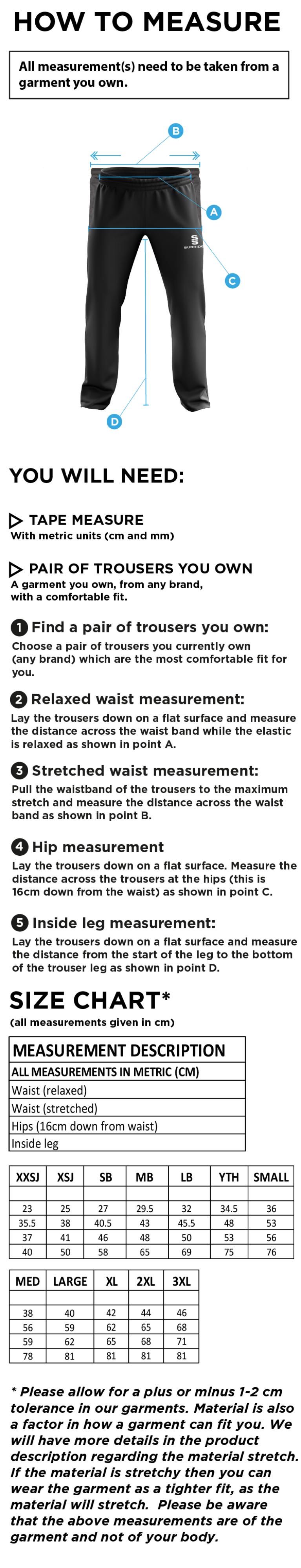 Nutbrook CC - Poplin Track Pant - Size Guide